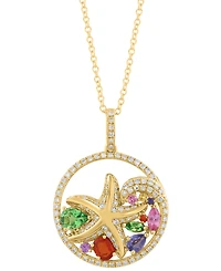Effy Collection Diamond (3/8 ct. t.w.) & Multi Gemstones (7/8 ct. t.w.) Pendant Necklace in 14k Yellow Gold