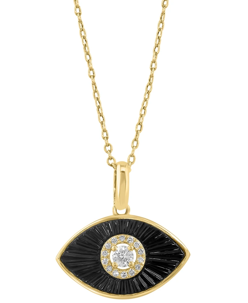 Effy Collection Diamond (1/10 ct. t.w.) & Onyx Pendant Necklace in 14k Yellow Gold