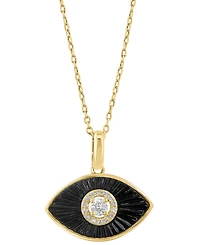 Effy Collection Diamond (1/10 ct. t.w.) & Onyx Pendant Necklace in 14k Yellow Gold