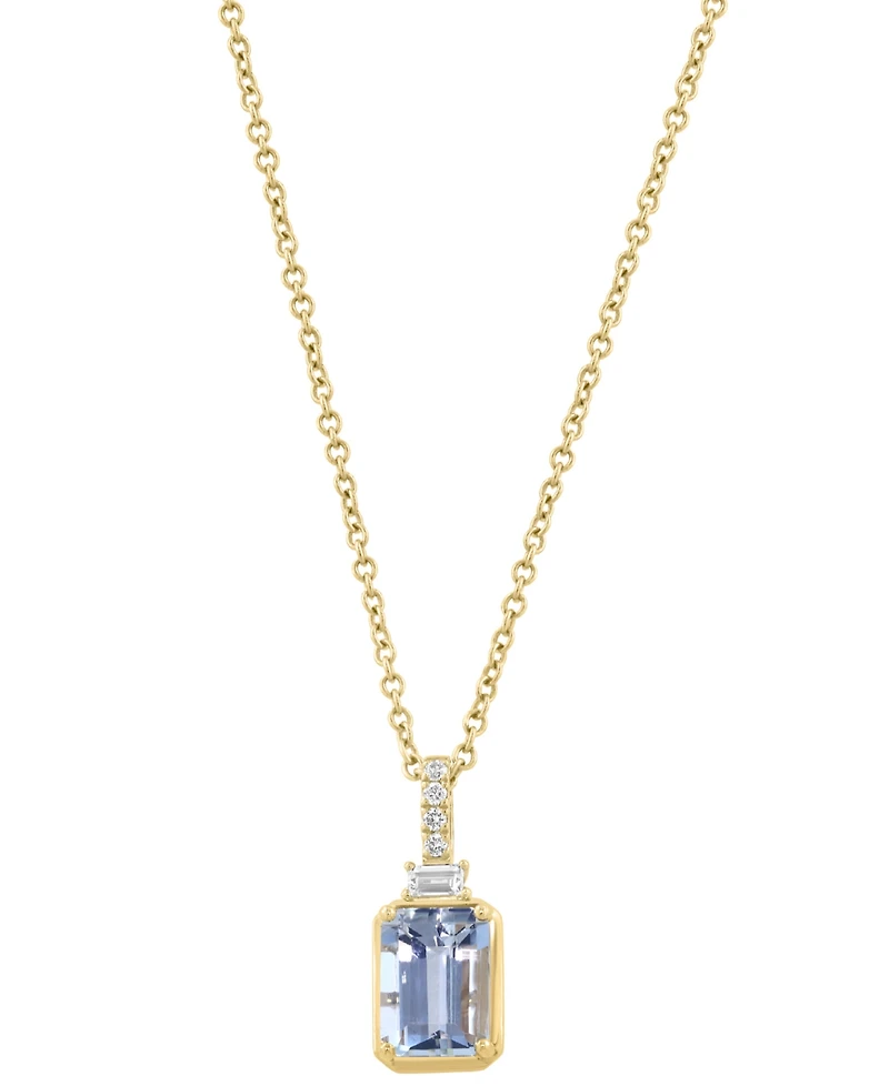 Effy Collection Diamond (1/20 ct. t.w.) & Aquamarine (7/8 ct. t.w.) Pendant Necklace in 14k Yellow Gold
