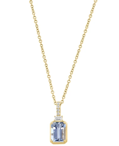 Effy Collection Diamond (1/20 ct. t.w.) & Aquamarine (7/8 ct. t.w.) Pendant Necklace in 14k Yellow Gold