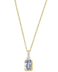 Effy Collection Diamond (1/20 ct. t.w.) & Aquamarine (7/8 ct. t.w.) Pendant Necklace in 14k Yellow Gold