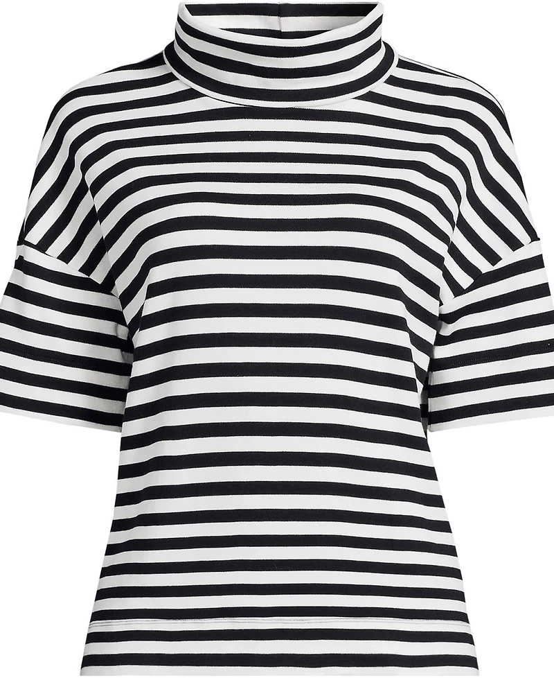 Lands' End Women's Elbow Sleeve Supima Cotton Relaxed Turtleneck