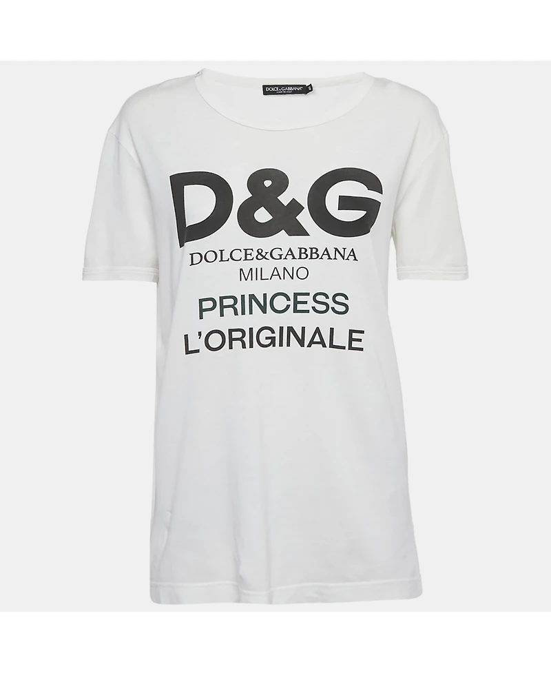 Pre-Owned Dolce & Gabbana Women's Logo Print Cotton Crew Neck T-Shirt