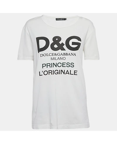 Pre-Owned Dolce & Gabbana Women's Logo Print Cotton Crew Neck T-Shirt