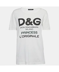 Pre-Owned Dolce & Gabbana Women's Logo Print Cotton Crew Neck T-Shirt
