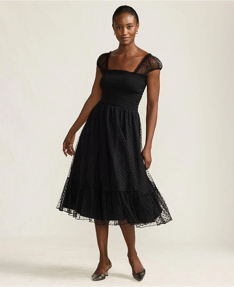 Lands' End Women's Flocked Chiffon Midi Dress