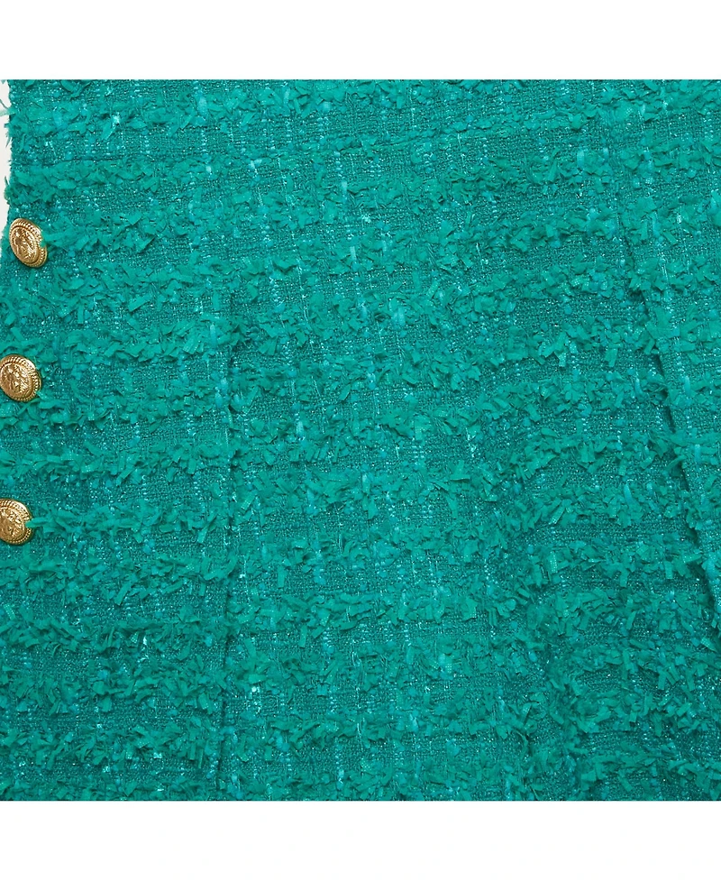 Pre-Owned Balmain Women's Green Tweed Button Detail High Rise Shorts