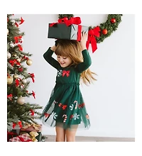 Sweet Wink Toddler Girls Emerald Candy Cane Sequin Christmas Long Sleeve Tutu Dress