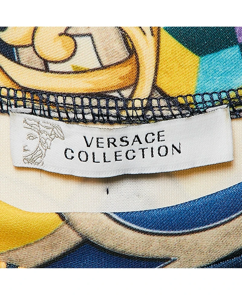 Pre-Owned Versace Women's Collection Navy Blue Printed Jersey Neoprene T-Shirt