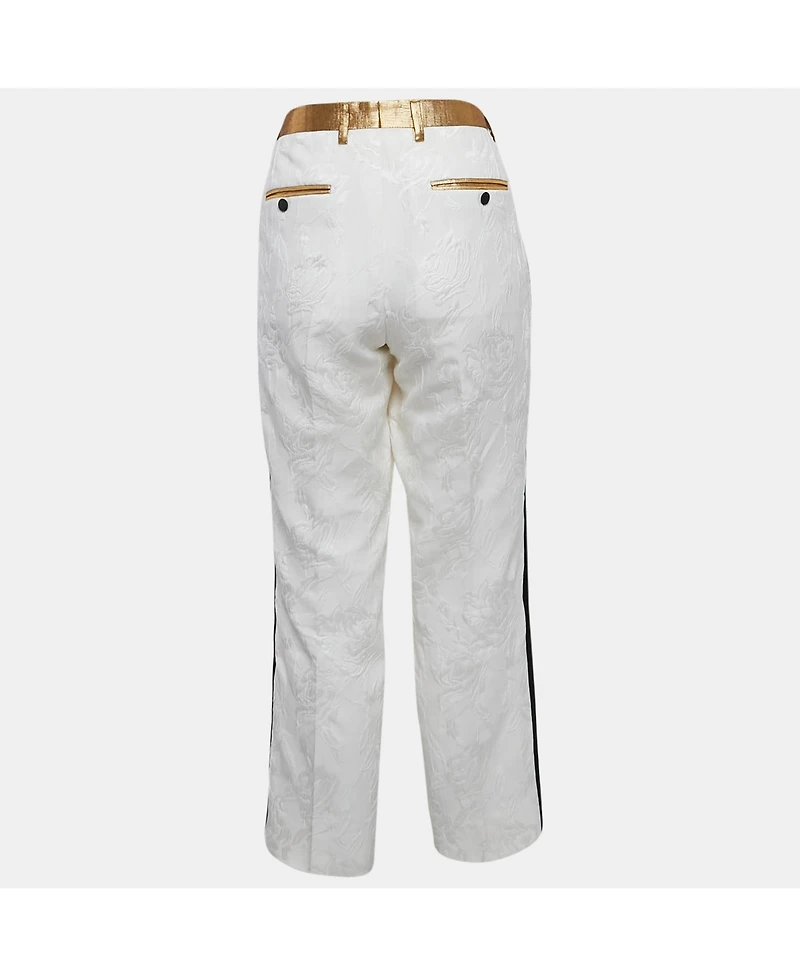 Pre-Owned Dolce & Gabbana Women's White Floral Jacquard Contrast Trimmed Trousers