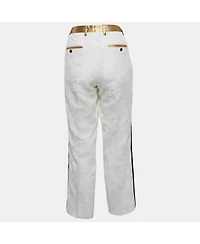 Pre-Owned Dolce & Gabbana Women's White Floral Jacquard Contrast Trimmed Trousers