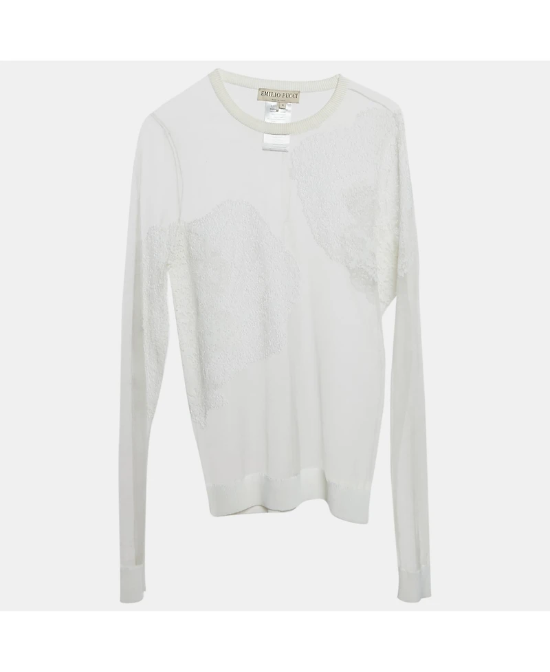 Pre-Owned Emilio Pucci Women's White Embroidered Tulle Sheer Pullover