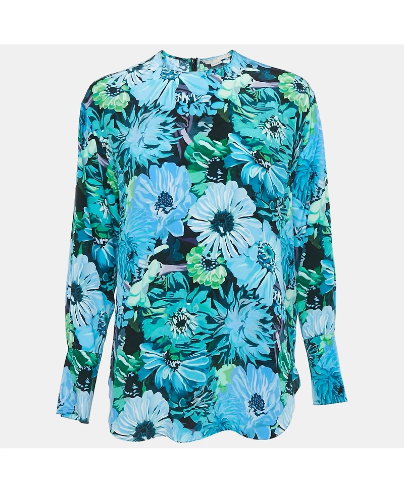 Pre-Owned Stella Mccartney Women's Blue Floral Print Silk Blouse