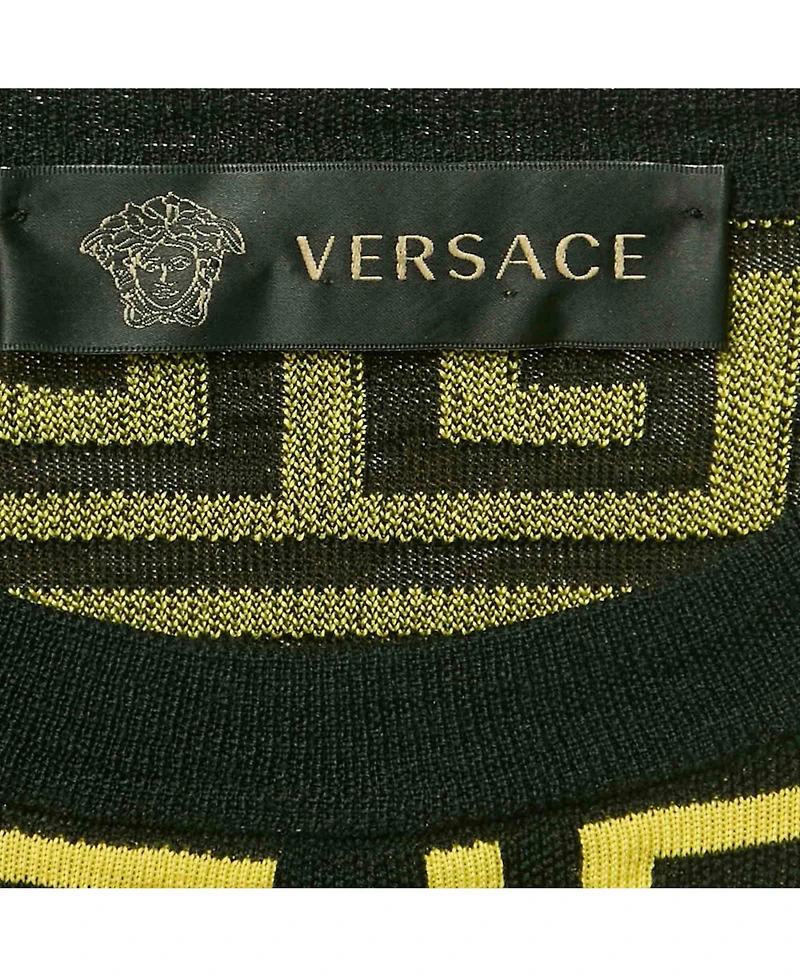 Pre-Owned Versace Women's Black/yellow Greca Pattern Jersey Crewneck Sweatshirt