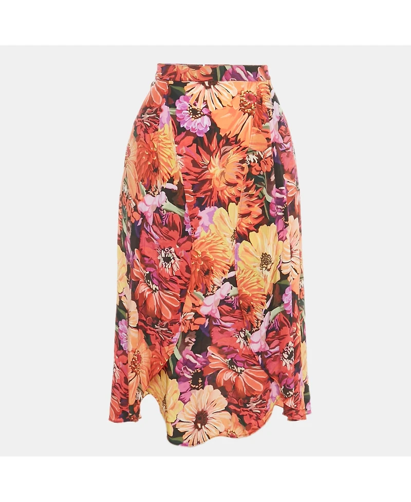 Pre-Owned Stella Mccartney Women's Multicolor Floral Print Silk Wrap Style Midi Skirt
