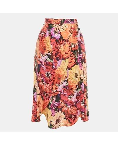 Pre-Owned Stella Mccartney Women's Multicolor Floral Print Silk Wrap Style Midi Skirt