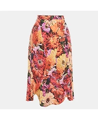 Pre-Owned Stella Mccartney Women's Multicolor Floral Print Silk Wrap Style Midi Skirt