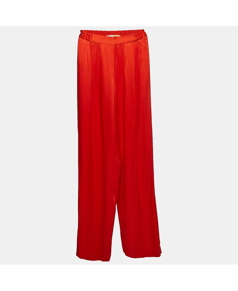 Pre-Owned Stella Mccartney Women's Red Satin Straight Leg Trousers