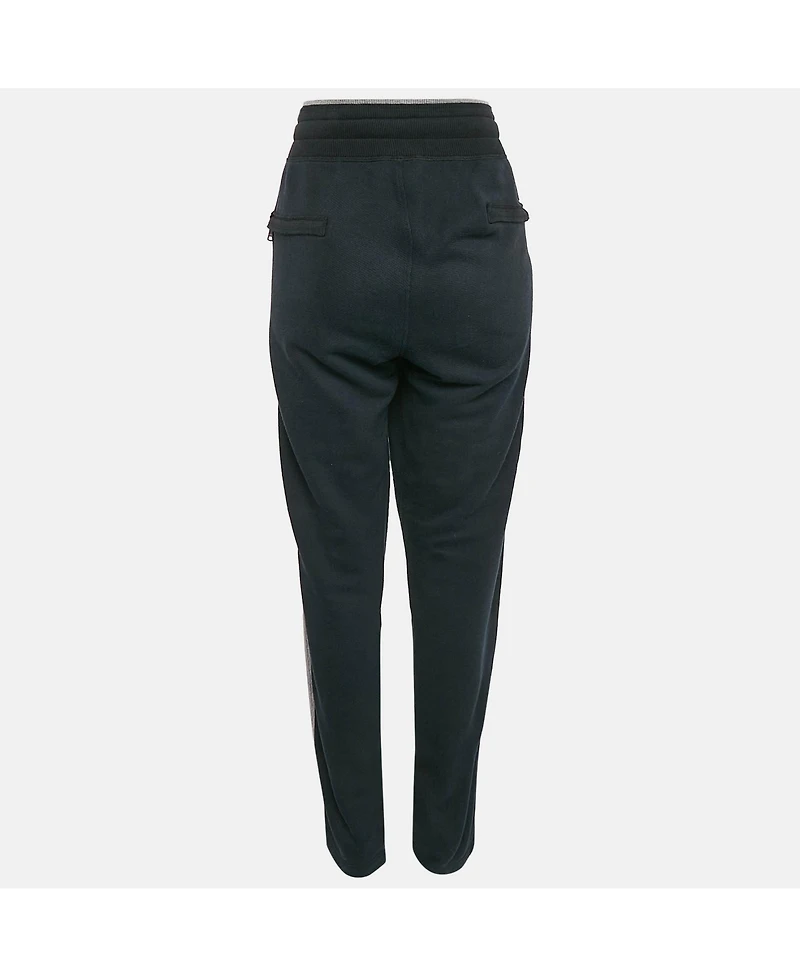 Pre-Owned Dolce & Gabbana Women's Blue Embroidered Cotton Knit Drawstring Track Pants