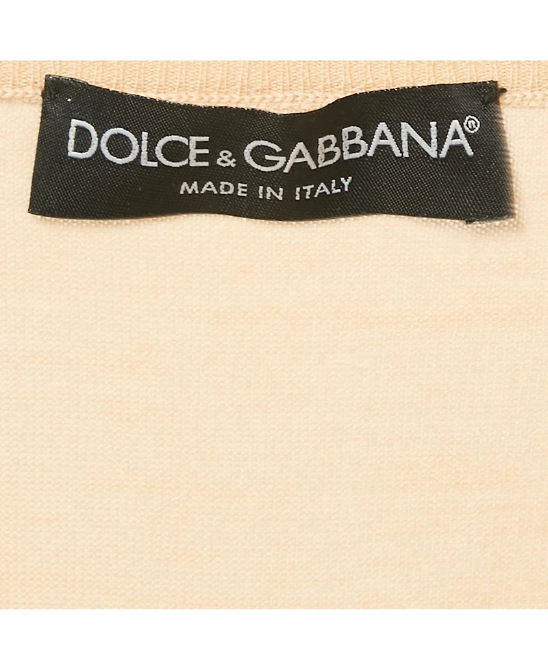 Pre-Owned Dolce & Gabbana Women's Beige Embellished Closure Knit Cardigan