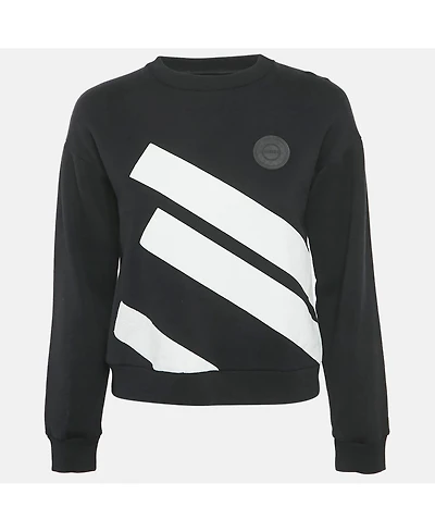 Pre-Owned Versace Women's Pre-Owned Versus Versace Black Striped Cotton Knit Applique Detail Sweatshirt