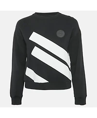 Pre-Owned Versace Women's Pre-Owned Versus Versace Black Striped Cotton Knit Applique Detail Sweatshirt