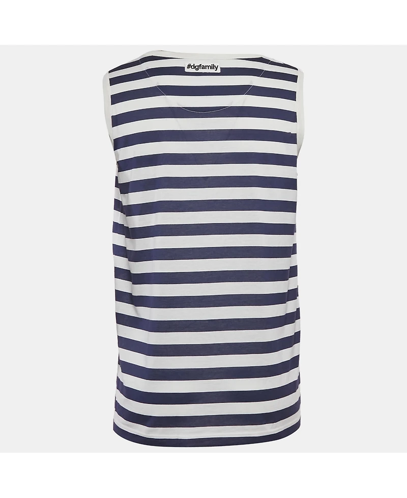 Pre-Owned Dolce & Gabbana Men's Blue/white Striped Jersey Sleeveless T-Shirt