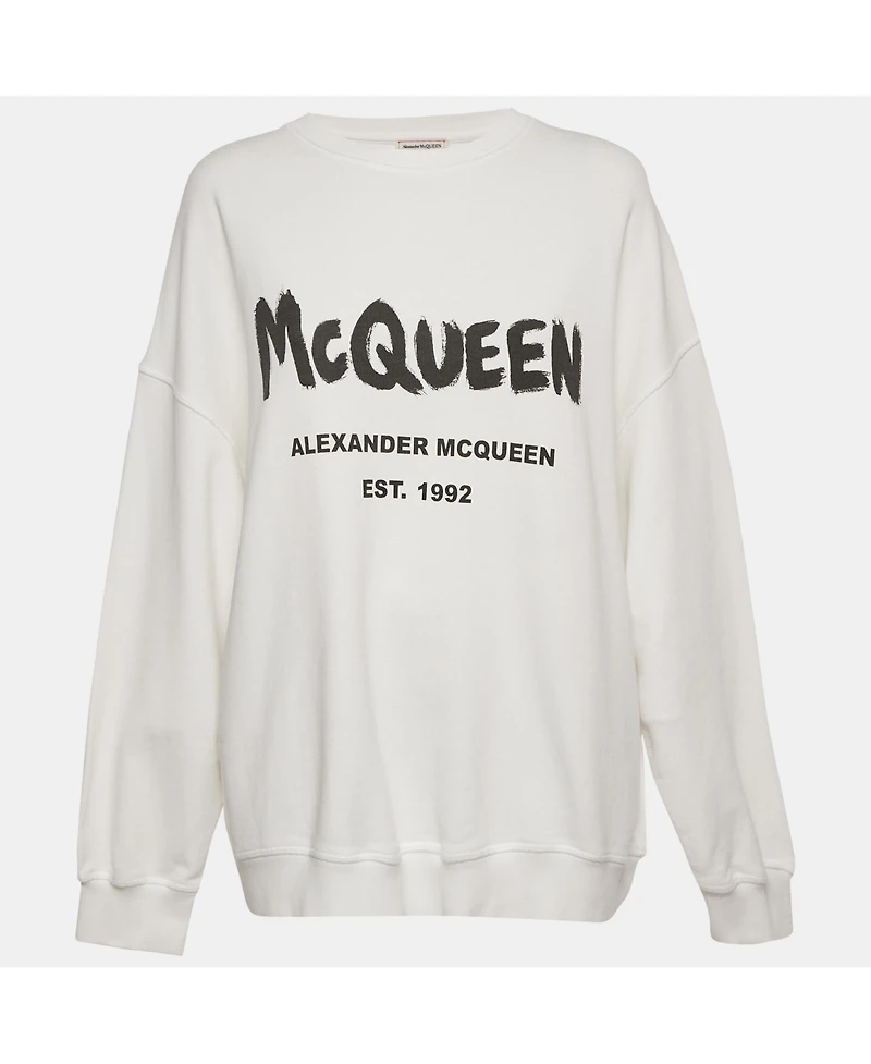 Pre-Owned Alexander Mcqueen Women's White Logo Print Cotton Sweatshirt