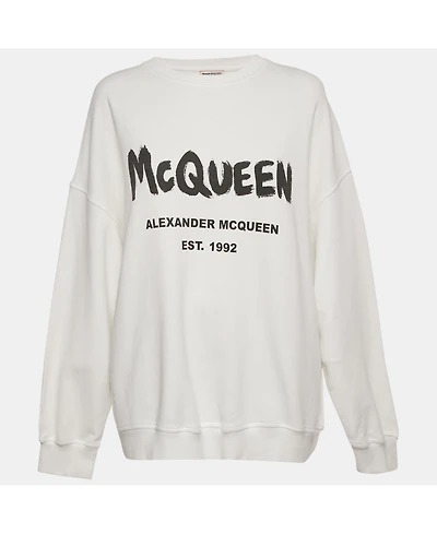 Pre-Owned Alexander Mcqueen Women's White Logo Print Cotton Sweatshirt