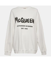 Pre-Owned Alexander Mcqueen Women's White Logo Print Cotton Sweatshirt