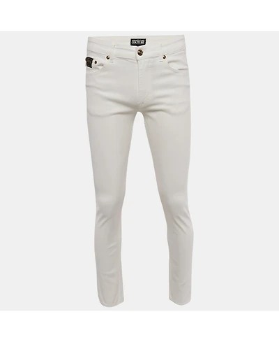 Pre-Owned Versace Men's Jeans Couture White Logo Embroidered Denim Slim Fitr Jeans