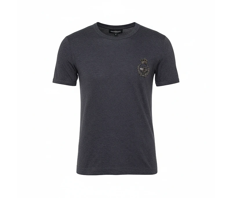 Pre-Owned Dolce & Gabbana Men's Grey Cotton Crown & Bee Patch T Shirt