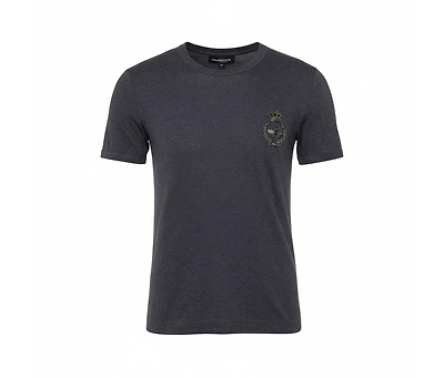 Pre-Owned Dolce & Gabbana Men's Grey Cotton Crown & Bee Patch T Shirt