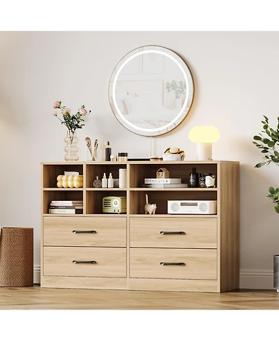 gaomon 4-Drawer Bedroom Dresser with 6 Storage Cubbies and Adjustable Shelves