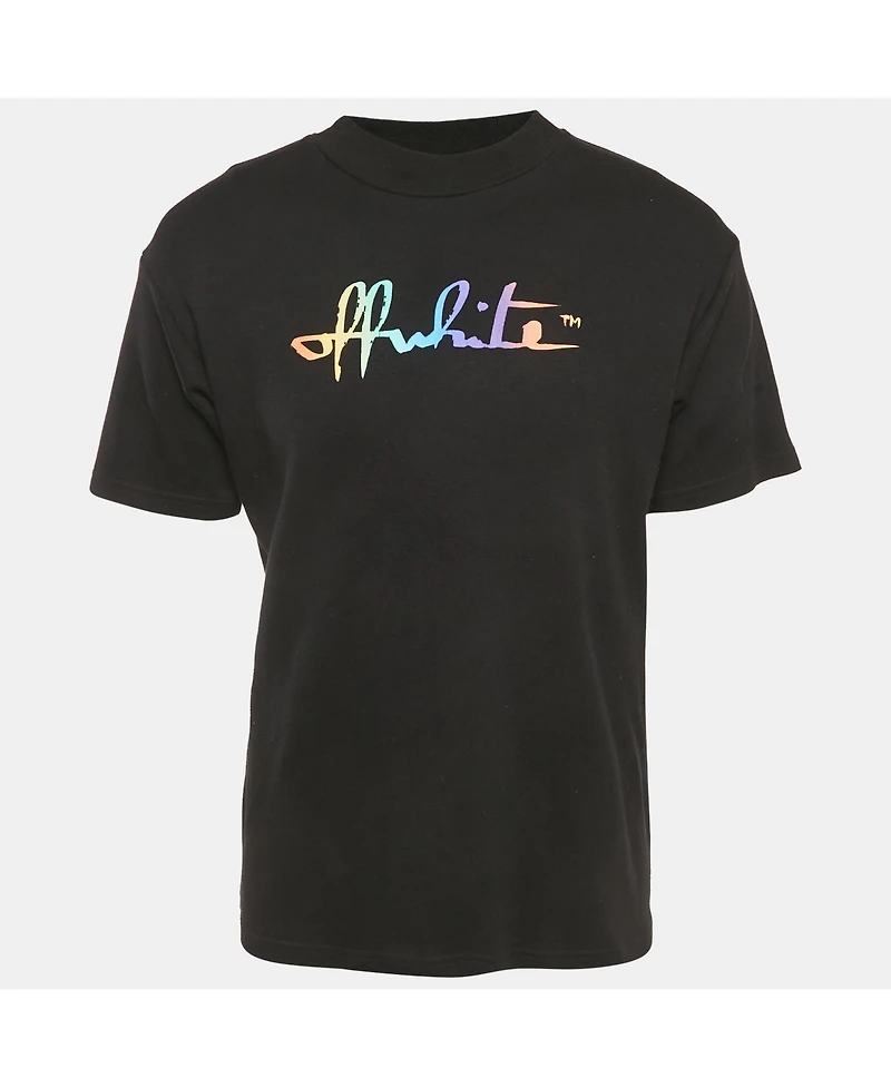 Pre-Owned Off-White Men's Black Painted Logo Cotton Crew Neck T-Shirt