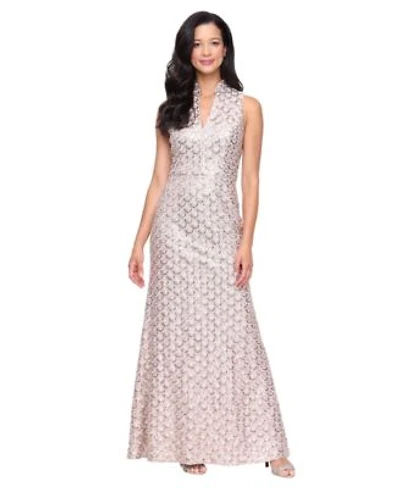 Alex Evenings Womens Stand Collar Embroidered Sequin Dress