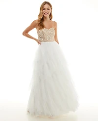 Say Yes Juniors' Dancing Queen Strapless Sweetheart Neck Dress