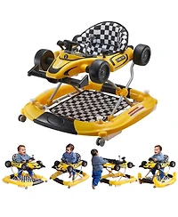 Slickblue Kids 4-in-1 Foldable Walker Activity Center with Wheels Adjustable Height Light Toy Car