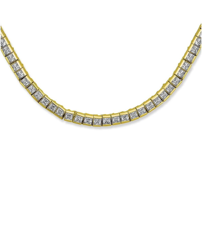 Bling Jewelry Princess-Cut Cz Tennis Necklace & 1CT Square Cz Stud Earrings Jewelry Set Gold-Tone Plated