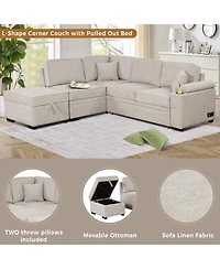 Boyel Living 84.75" Sleeper sofa Bed,2 1 Pull Out bed L Shape Couch with Storage Ottoman for Room, Bedroom and Small Apartme