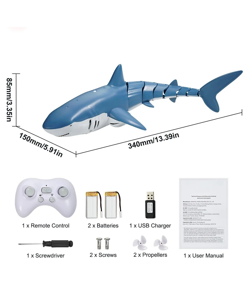 Mecale Remote Control Shark Toy, 2.4GHz Realistic Rc Shark with Lights, Spray & 2 Batteries for Pool or Bath, Fun Toy for Kids 6