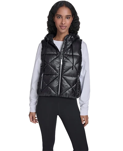 Calvin Klein Women's Performance Diamond Quilt Hooded Puffer Vest