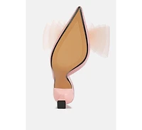 Women asma organza bow embellished satin mules