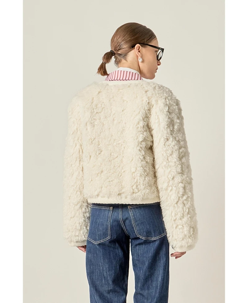 English Factory Women's Knit Trim Teddy Jacket