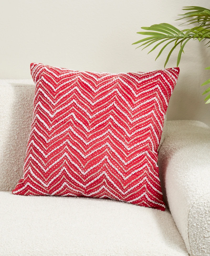 Saro Lifestyle Velvet Beaded Chevron Down Filled Decorative Pillow, 20" x 20"