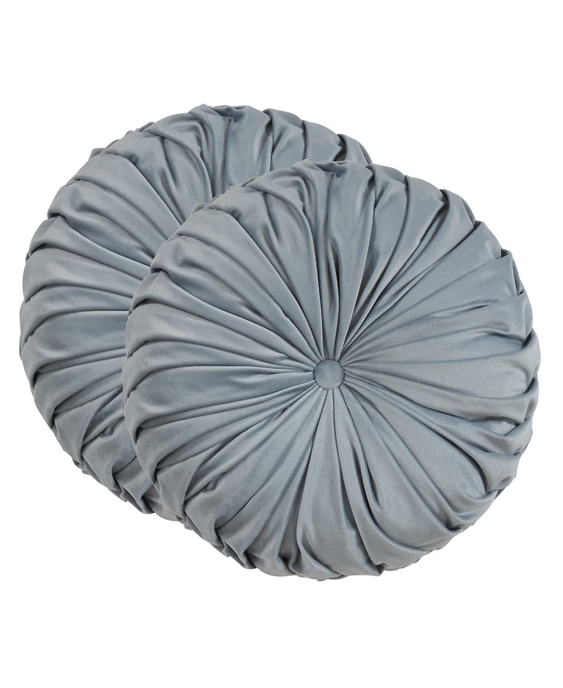 Saro Lifestyle Round Velvet Pintucked Poly Filled Decorative Pillow, Set of 2