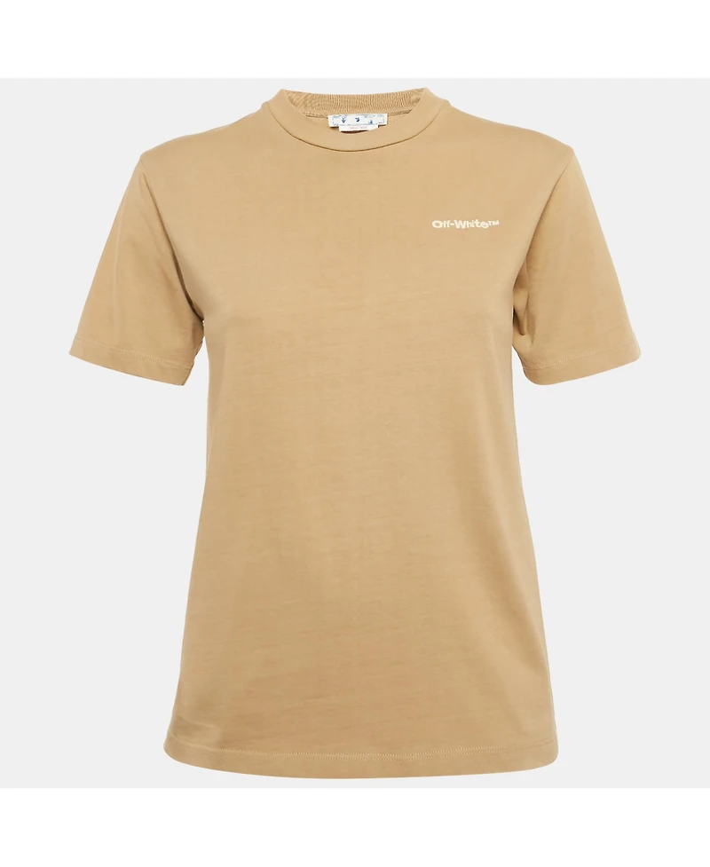 Pre-Owned Off-White Women's Brown Logo Embroidered Cotton T-Shirt