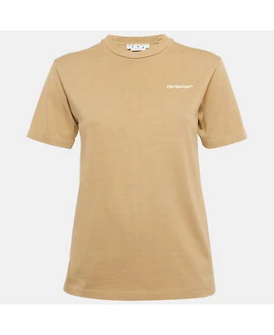 Pre-Owned Off-White Women's Brown Logo Embroidered Cotton T-Shirt