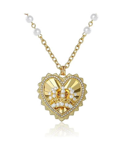 Juicy Couture Heart Crown Necklace, Gold-Tone with Pearl Accent